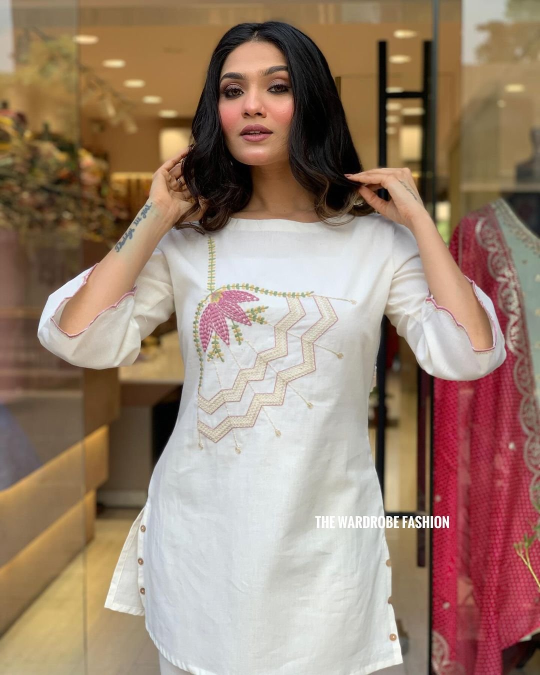 White Cotton Flex Embroidered Co-Ord Set